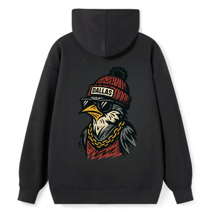Dallas Mockingbird wearing Dallas beanie with pom pom and wayfarer - Classic Pullover Hoodie - Black