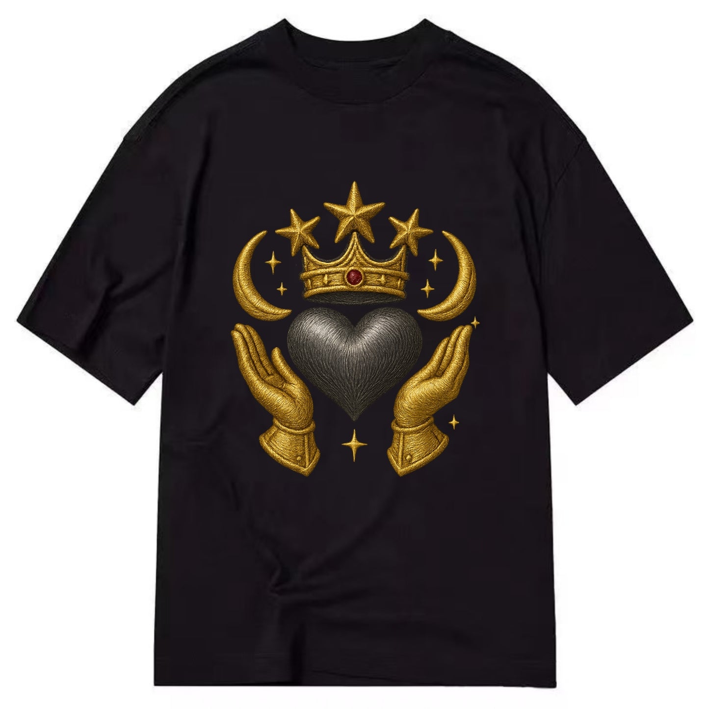 Sun goddess crown radiating golden rays over a midnight heart with henna-adorned - Classic T-shirt - Black