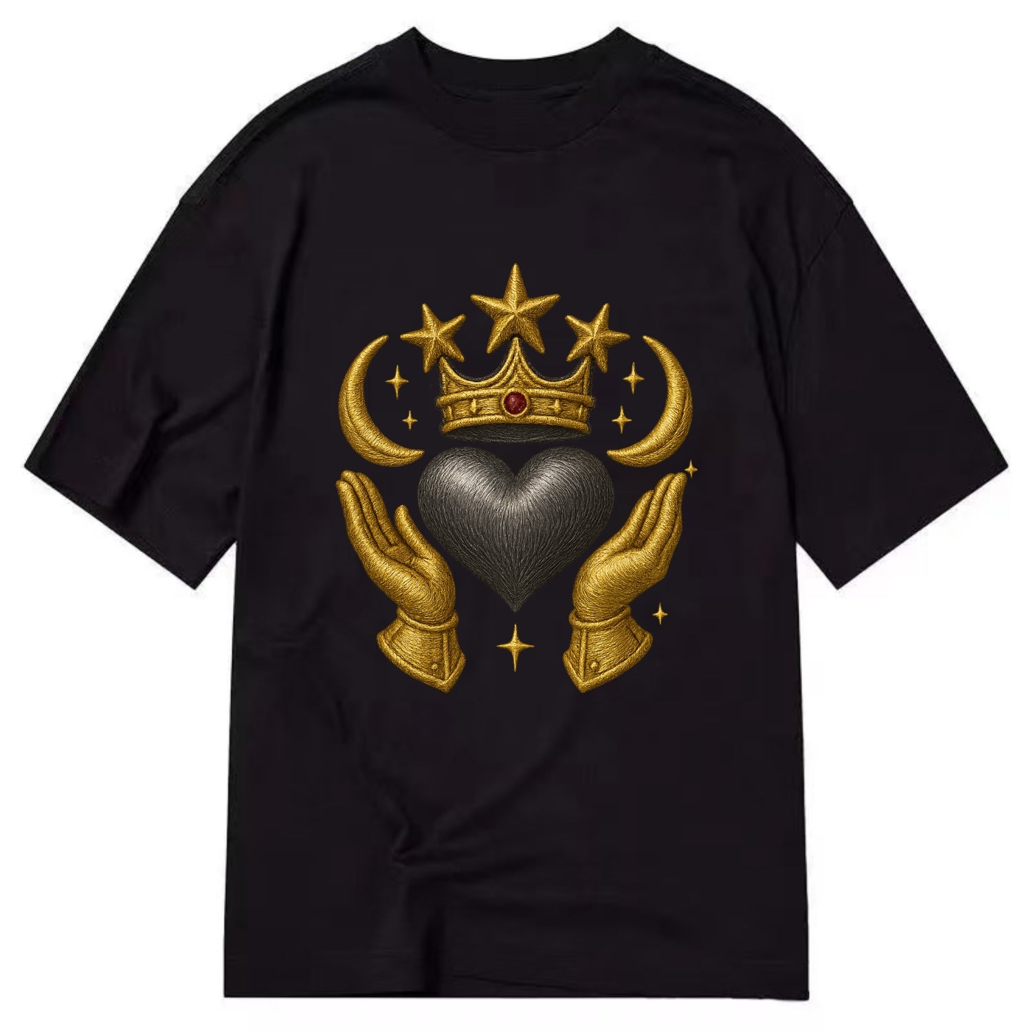 Sun goddess crown radiating golden rays over a midnight heart with henna-adorned - Classic T-shirt - Black