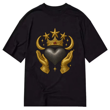 Sun goddess crown radiating golden rays over a midnight heart with henna-adorned - Classic T-shirt - Black