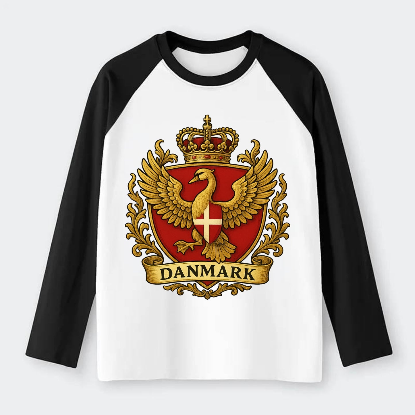 Denmark Heritage Badge - Raglan Long Sleeve T-Shirt - Black