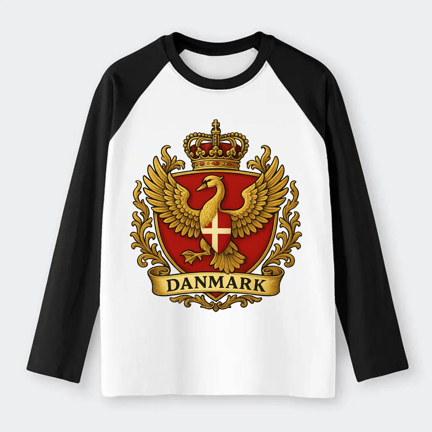 Denmark Heritage Badge - Raglan Long Sleeve T-Shirt - Black