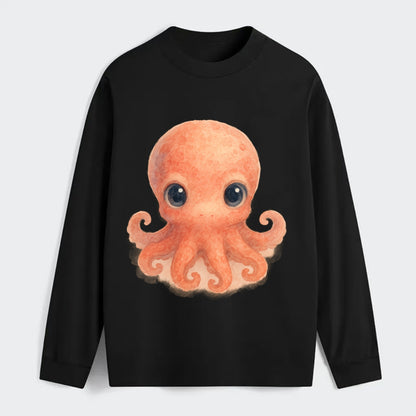 Baby Octopus - red-orange, eight tiny tentacles curled, large - Classic Long Sleeve Shirt - Black