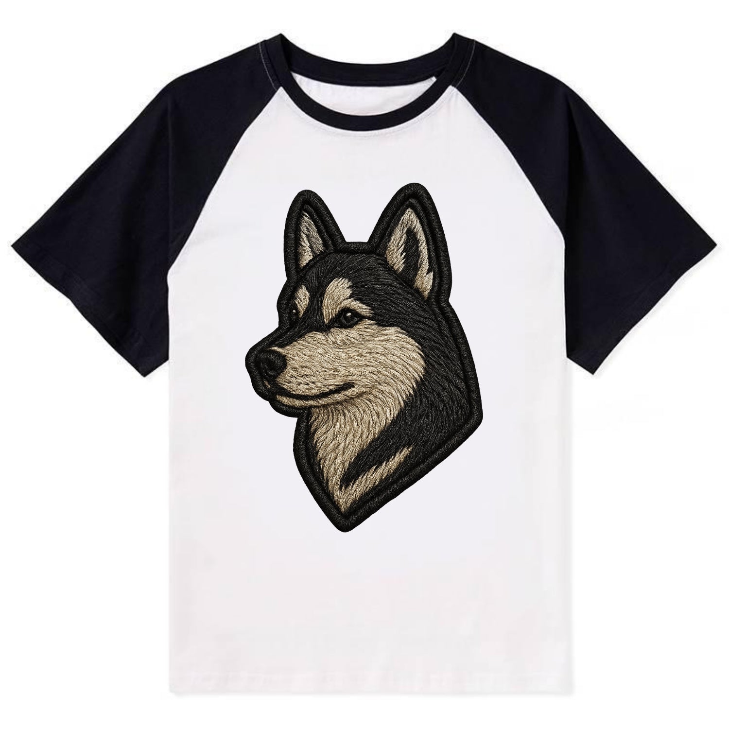 Siberian Husky - Contemporary wolf-like - Contrast Raglan T-shirt - Black