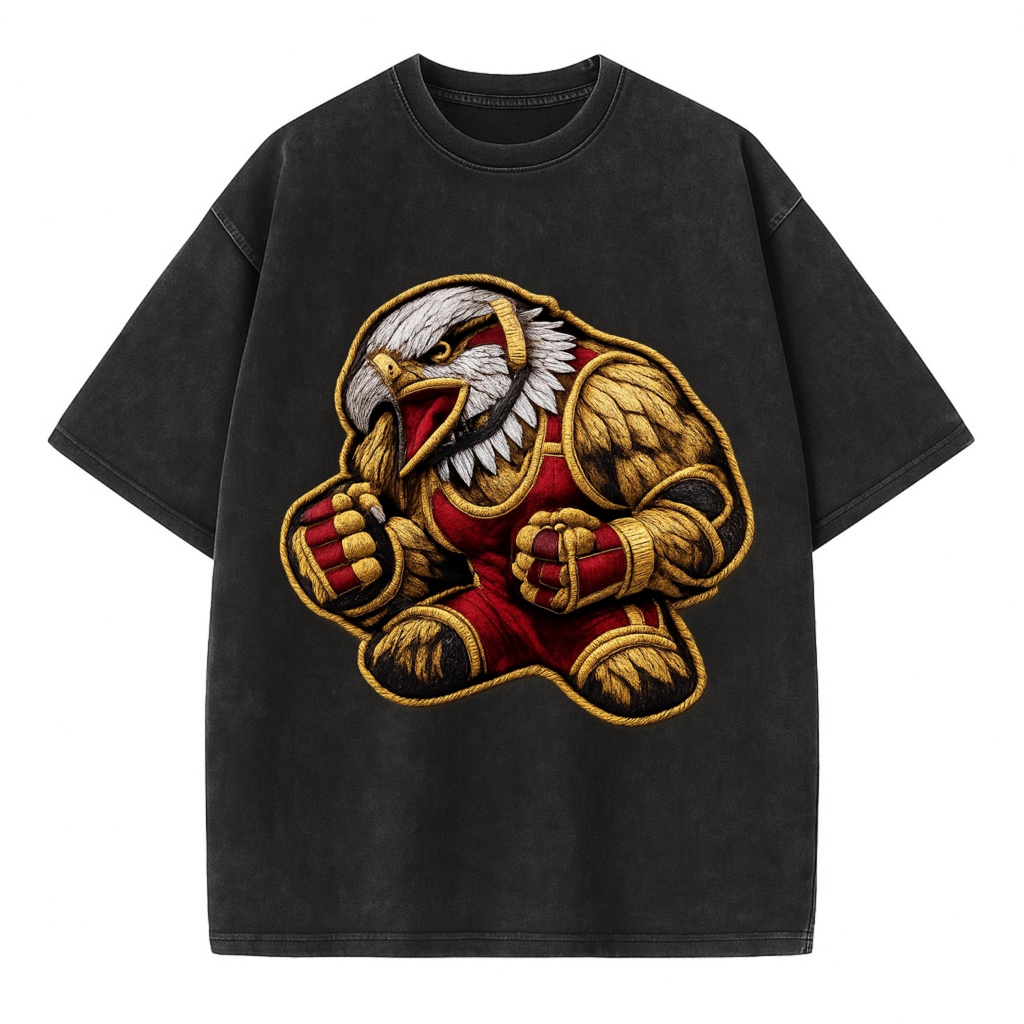 Embroidered patch design - WRESTLING EAGLE - fierce eagle with wrestling singlet - Vintage T-shirt - Black