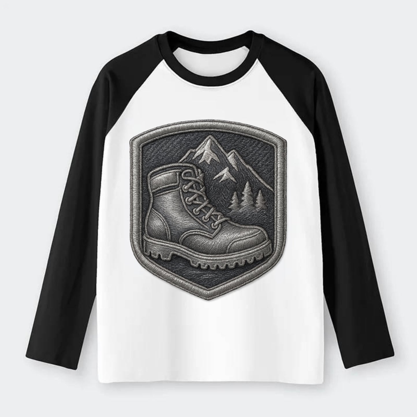 Hiking boots with mountain peak - hiker pride - Raglan Long Sleeve T-Shirt - Black