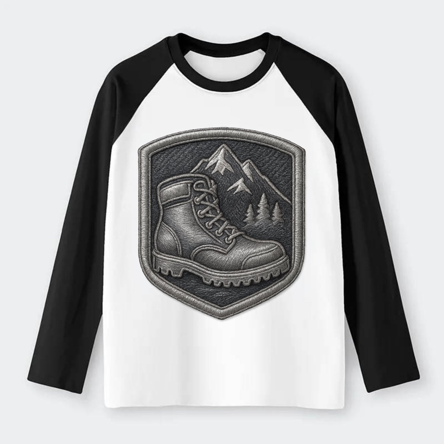 Hiking boots with mountain peak - hiker pride - Raglan Long Sleeve T-Shirt - Black