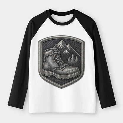 Hiking boots with mountain peak - hiker pride - Raglan Long Sleeve T-Shirt - Black