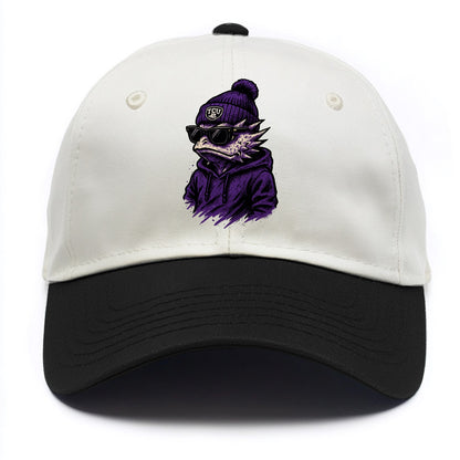 Fort Worth Horned Frog wearing TCU beanie with frog patch - Two Tone Cap - Black