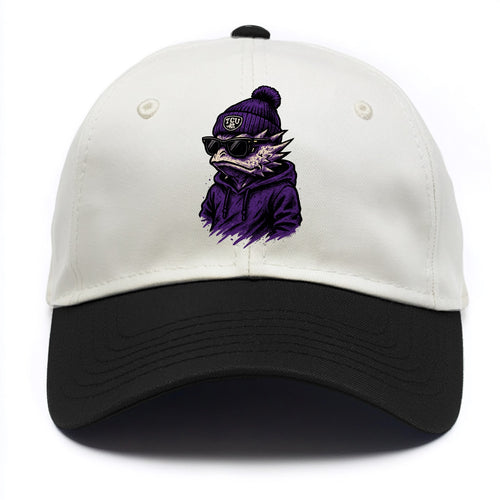 Fort Worth Horned Frog wearing TCU beanie with frog patch - Two Tone Cap