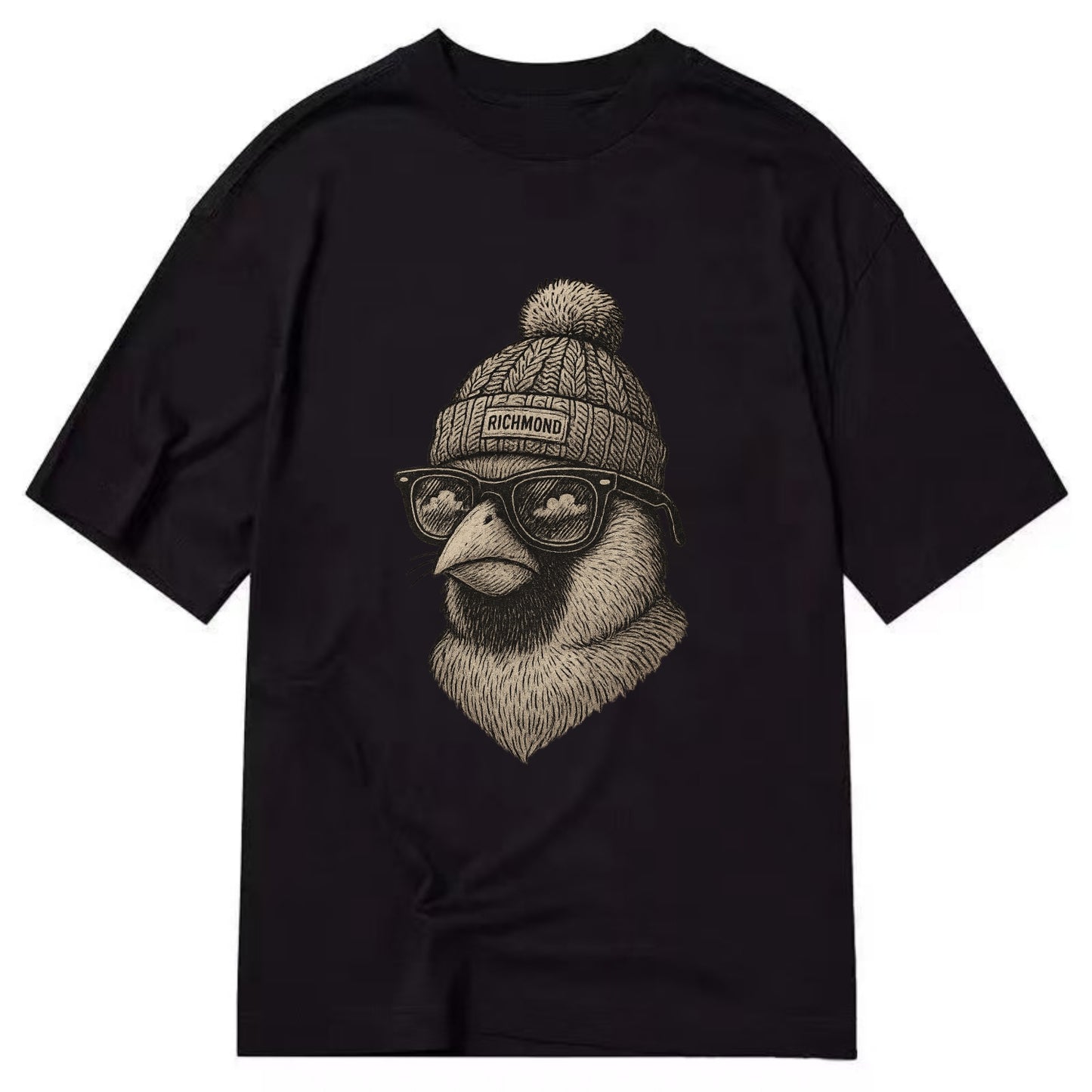 Virginia Cardinal wearing Richmond beanie with pom pom and wayfarer sunglasses - Classic T-shirt - Black