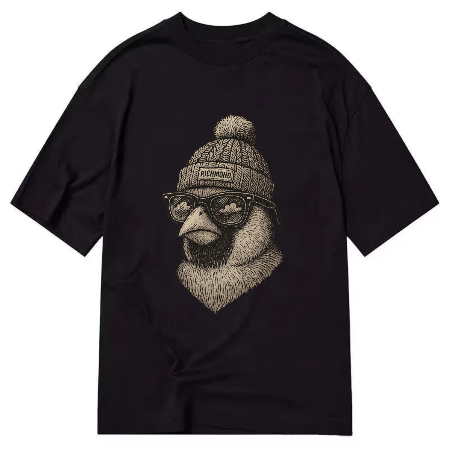 Virginia Cardinal wearing Richmond beanie with pom pom and wayfarer sunglasses - Classic T-shirt - Black