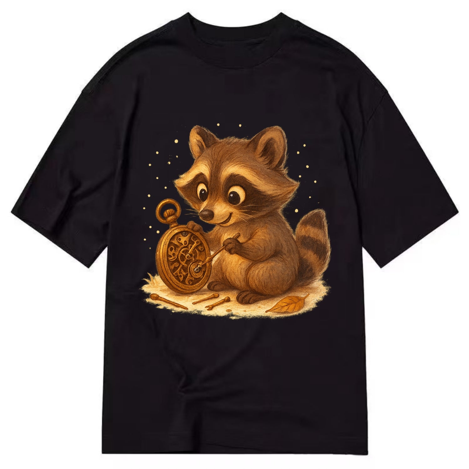 Raccoon tinkering with a steampunk pocket watch using tiny brass tools - Classic T-shirt - Black