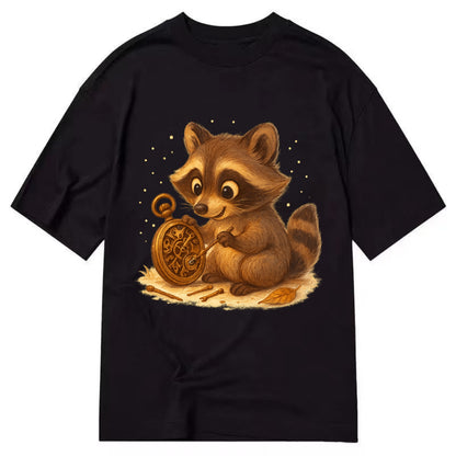 Raccoon tinkering with a steampunk pocket watch using tiny brass tools - Classic T-shirt - Black