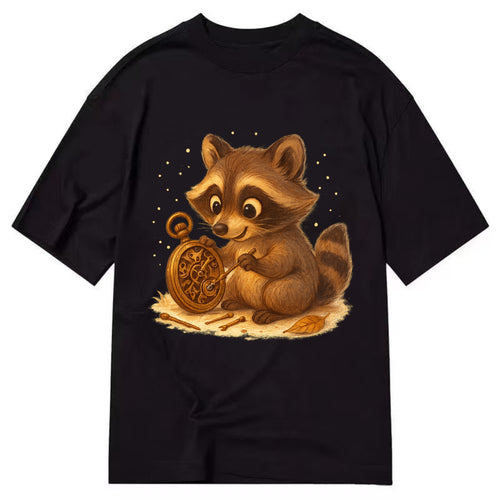Raccoon tinkering with a steampunk pocket watch using tiny brass tools - Classic T-shirt