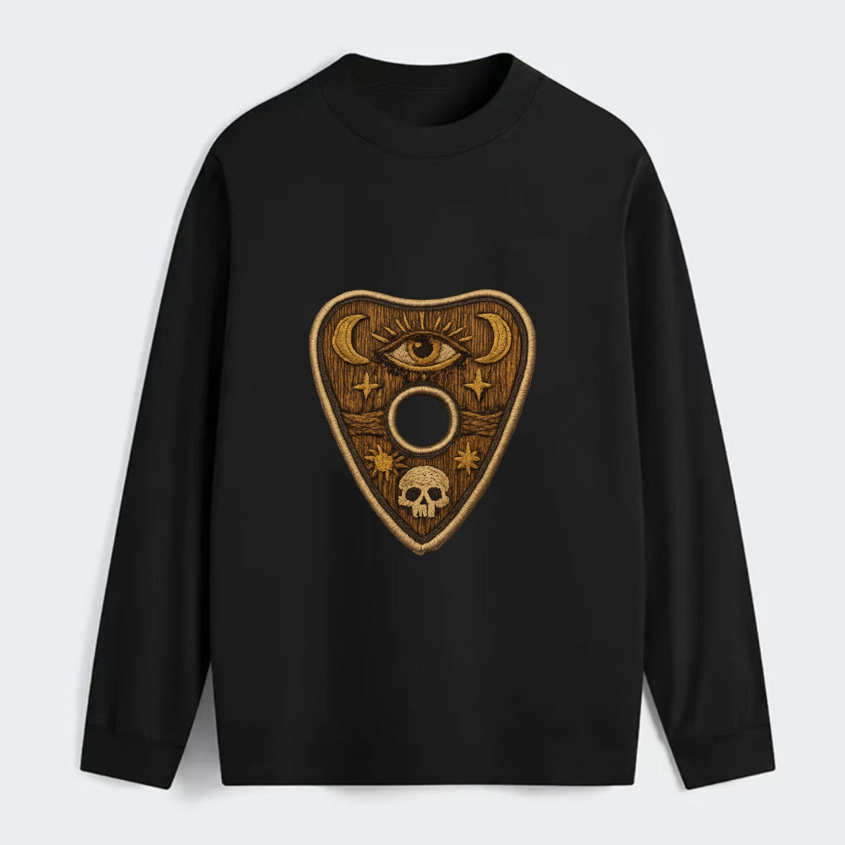 OUIJA PLANCHETTE - spirit board pointer in wood and gold , seance - Classic Long Sleeve Shirt - Black