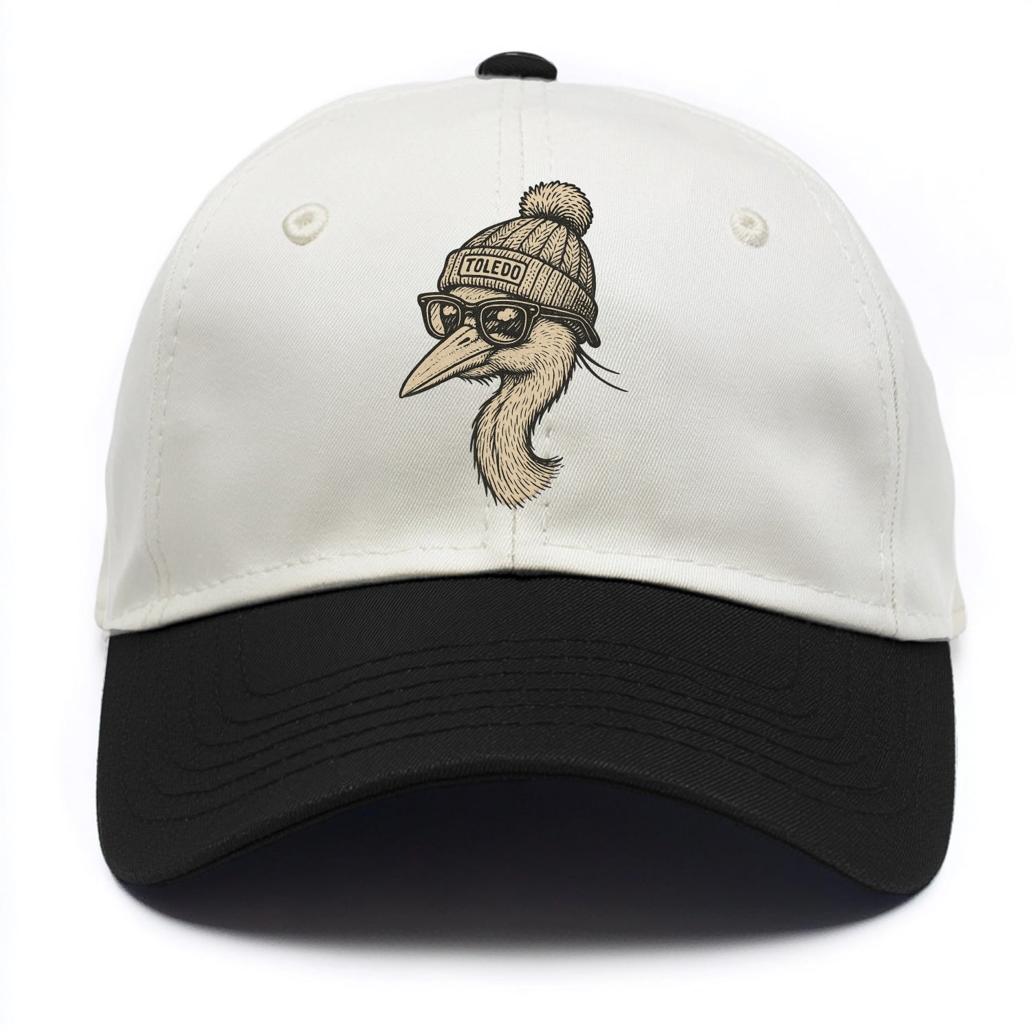 Toledo Great Blue Heron wearing Toledo beanie with pom pom and wayfarer sunglasses - Two Tone Cap - Black