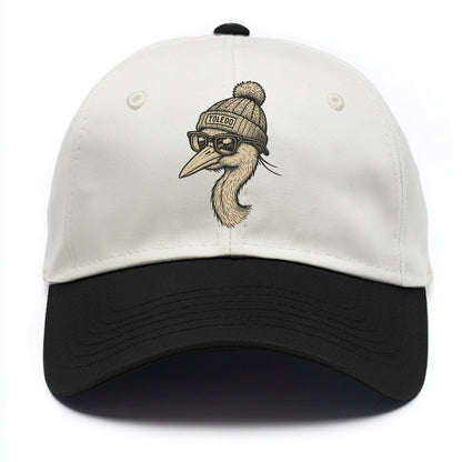Toledo Great Blue Heron wearing Toledo beanie with pom pom and wayfarer sunglasses - Two Tone Cap - Black
