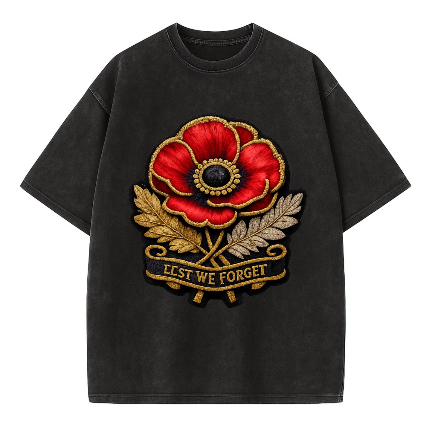 MEMORIAL POPPY - red poppy flower in scarlet , remembrance - Vintage T-shirt - Black