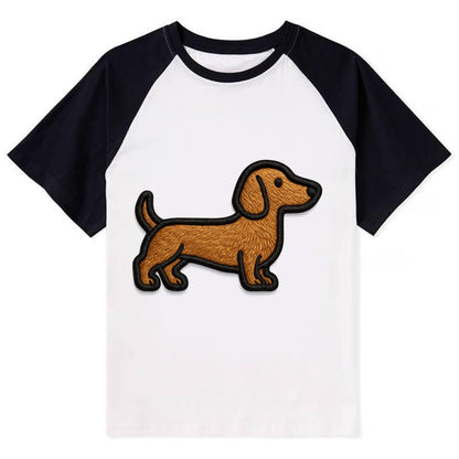 Dachshund - Modern elongated silhouette - Contrast Raglan T-shirt - Black