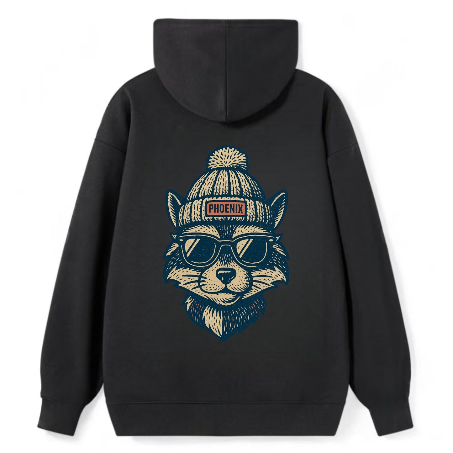 Arizona Ringtail wearing Phoenix beanie with pom pom and wayfarer - Classic Pullover Hoodie - Black