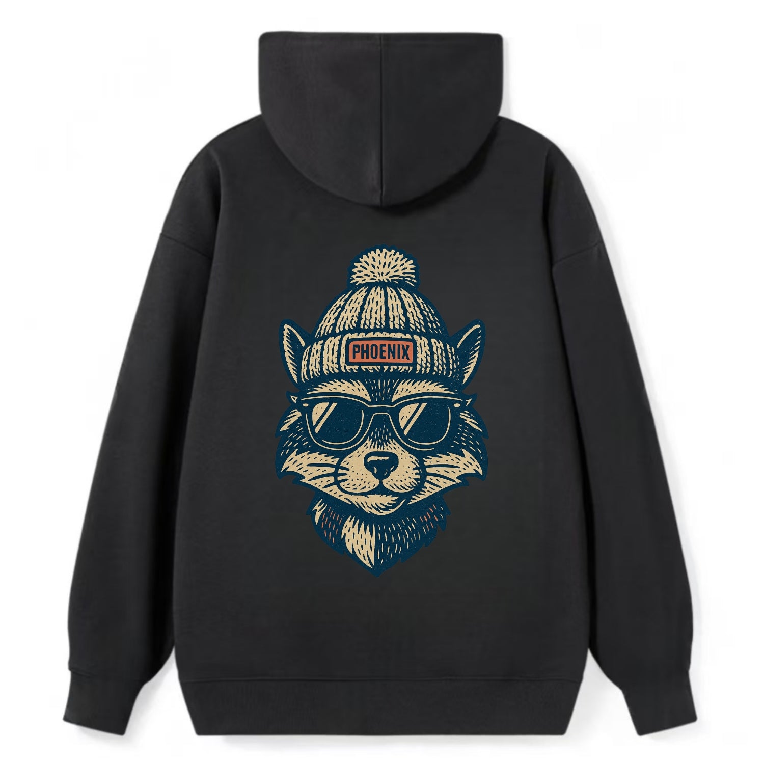 Arizona Ringtail wearing Phoenix beanie with pom pom and wayfarer - Classic Pullover Hoodie - Black