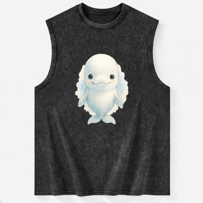 Baby Beluga Whale - pure white, rounded forehead, small eyes with big - Vintage Washed Tank - Black