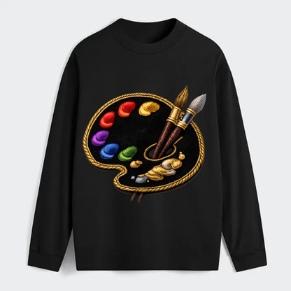 PAINT PALETTE - artist palette with brushes in rainbow and brown , - Classic Long Sleeve Shirt - Black
