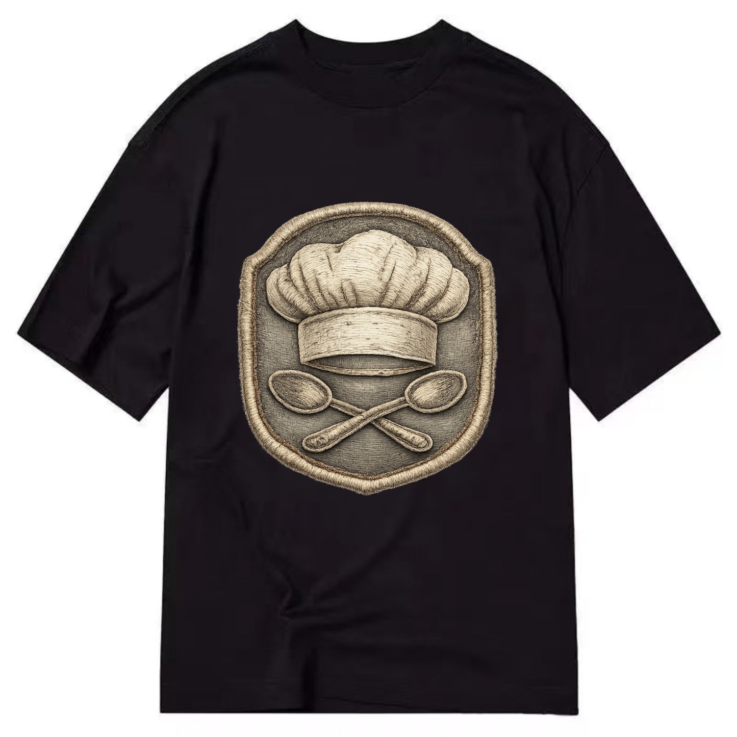Embroidered patch design - COOKING CHEF HAT - toque blanche with crossed spoons - Classic T-shirt - Black