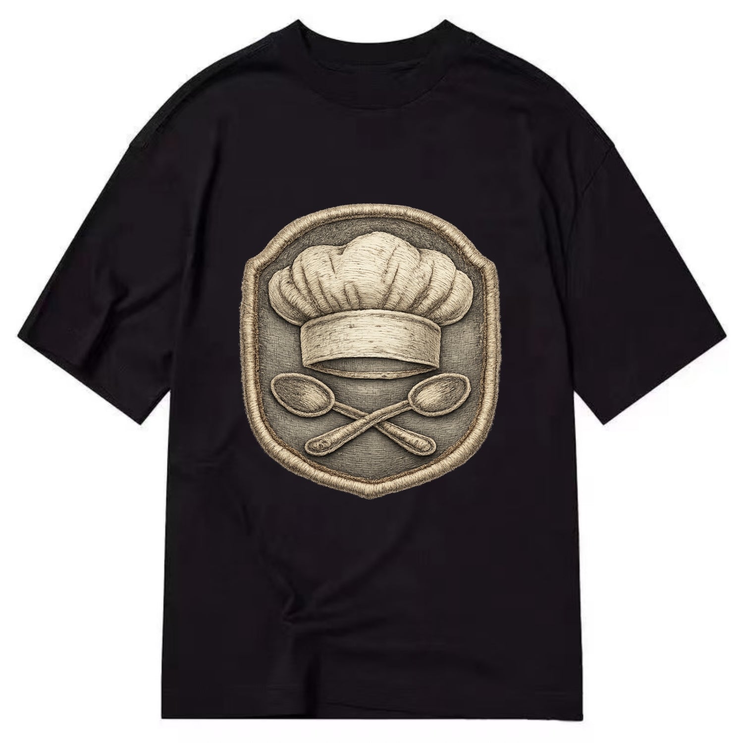 Embroidered patch design - COOKING CHEF HAT - toque blanche with crossed spoons - Classic T-shirt - Black