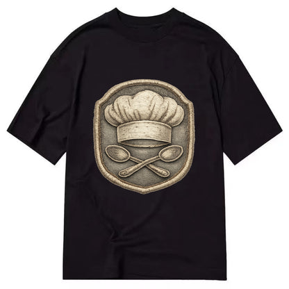 Embroidered patch design - COOKING CHEF HAT - toque blanche with crossed spoons - Classic T-shirt - Black