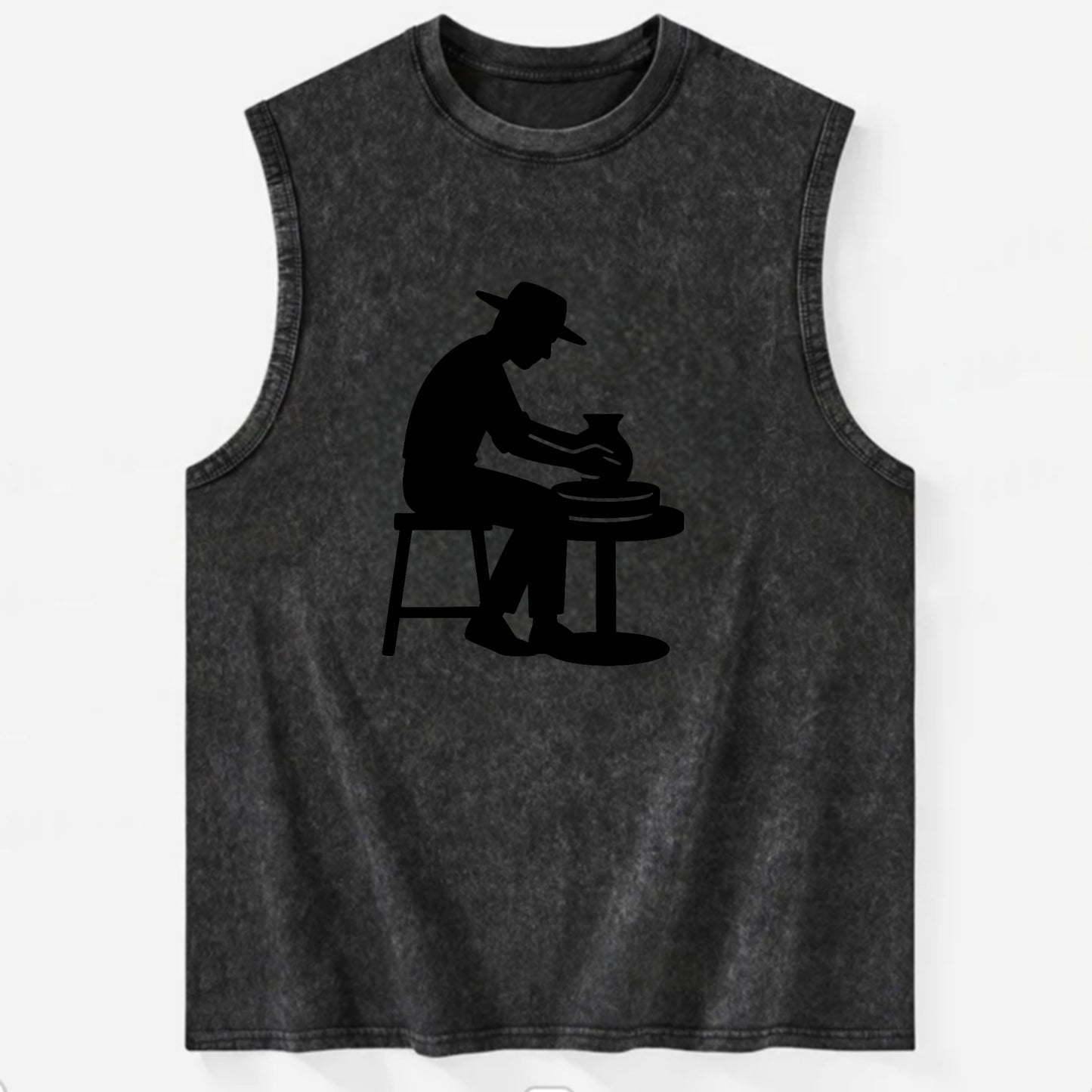Potter shaping clay on wheel - Vintage Washed Tank - Black