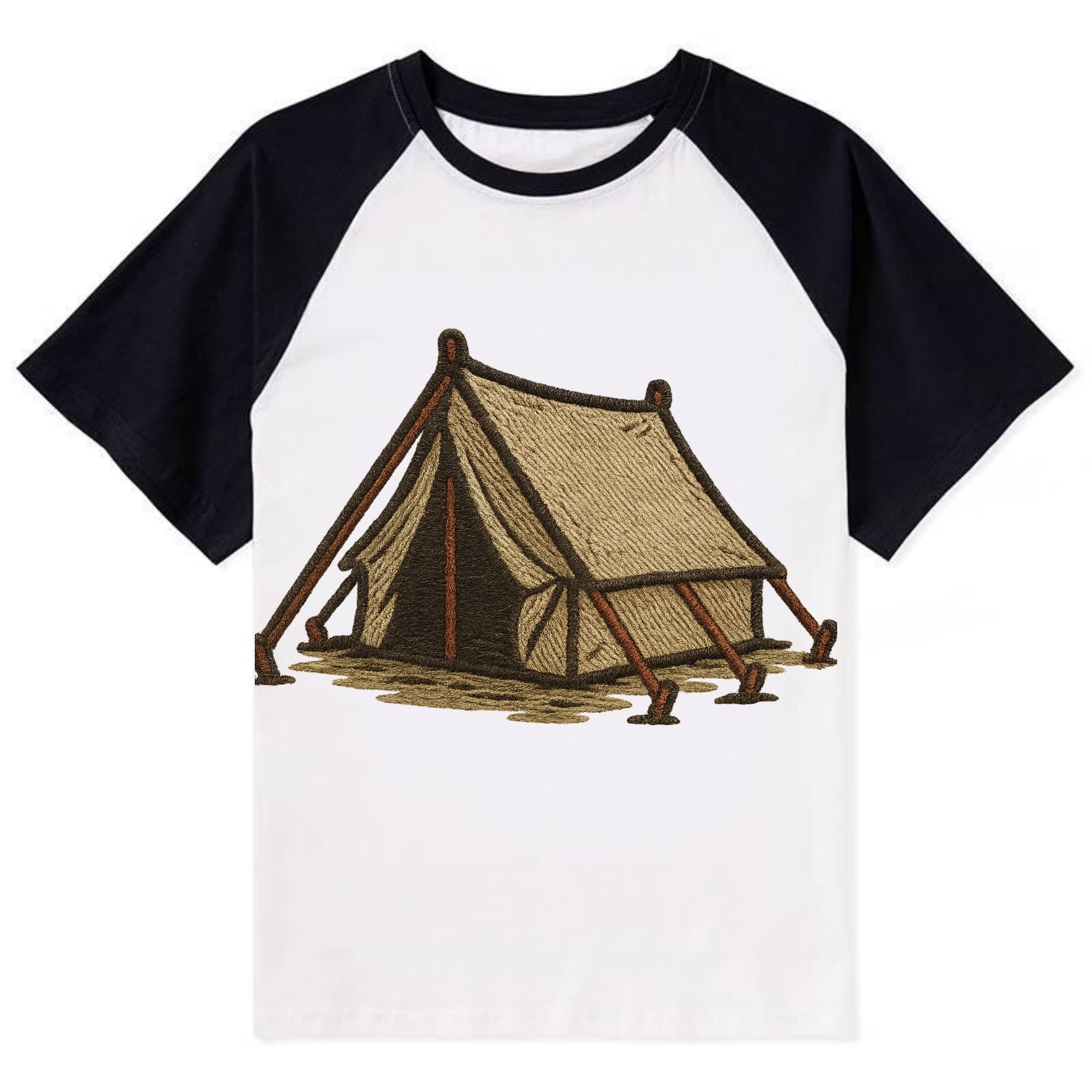 Camping Tent  - Contrast Raglan T-shirt - Black