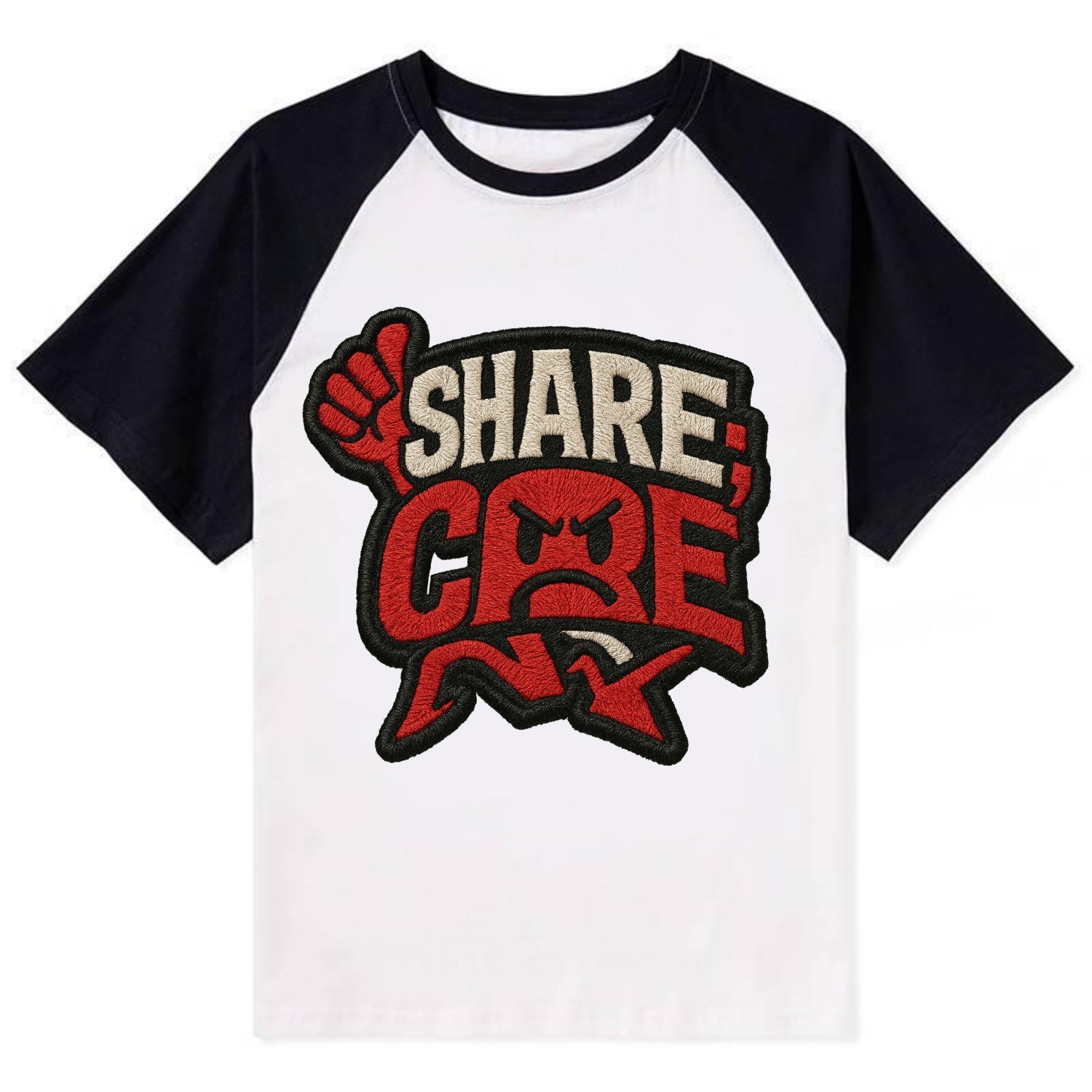 SHARE;CARE TOO MUCH Oversharer Green Hat - Contrast Raglan T-shirt - Black