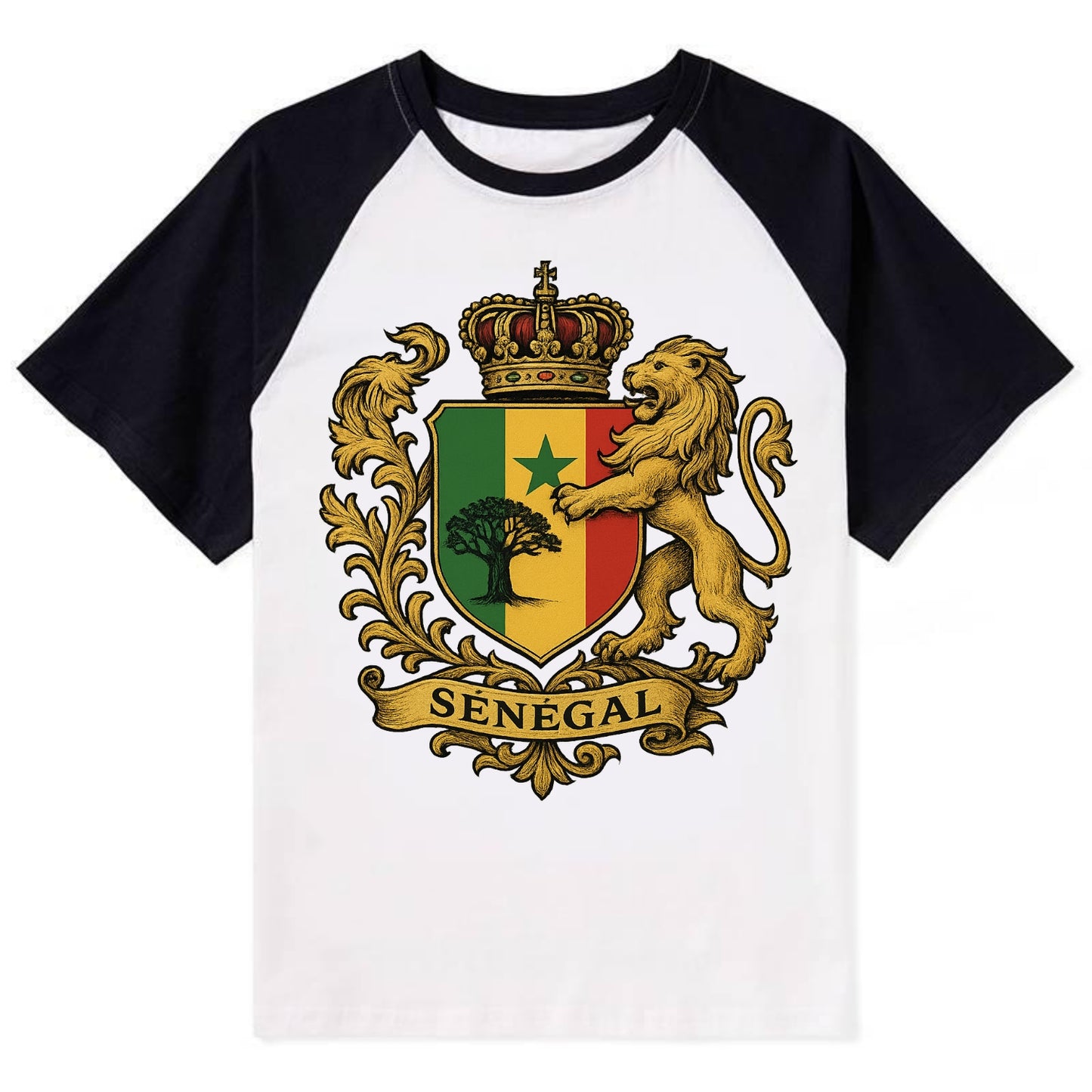 Senegal Lion Emblem  - Contrast Raglan T-shirt - Black