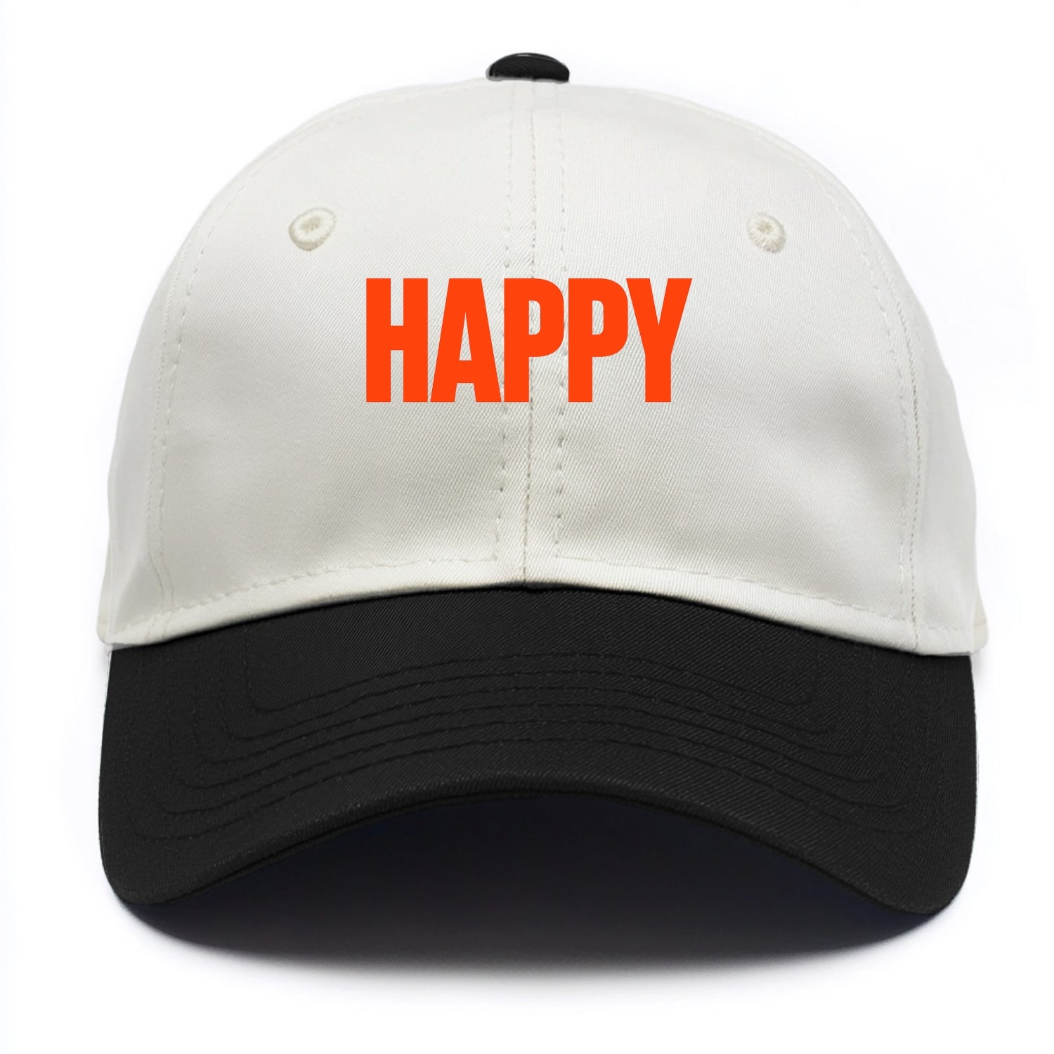 Bold typography design - "HAPPY" - joyful, content, pleased - Two Tone Cap - Black