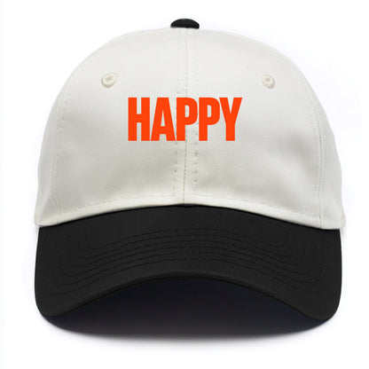 Bold typography design - "HAPPY" - joyful, content, pleased - Two Tone Cap - Black