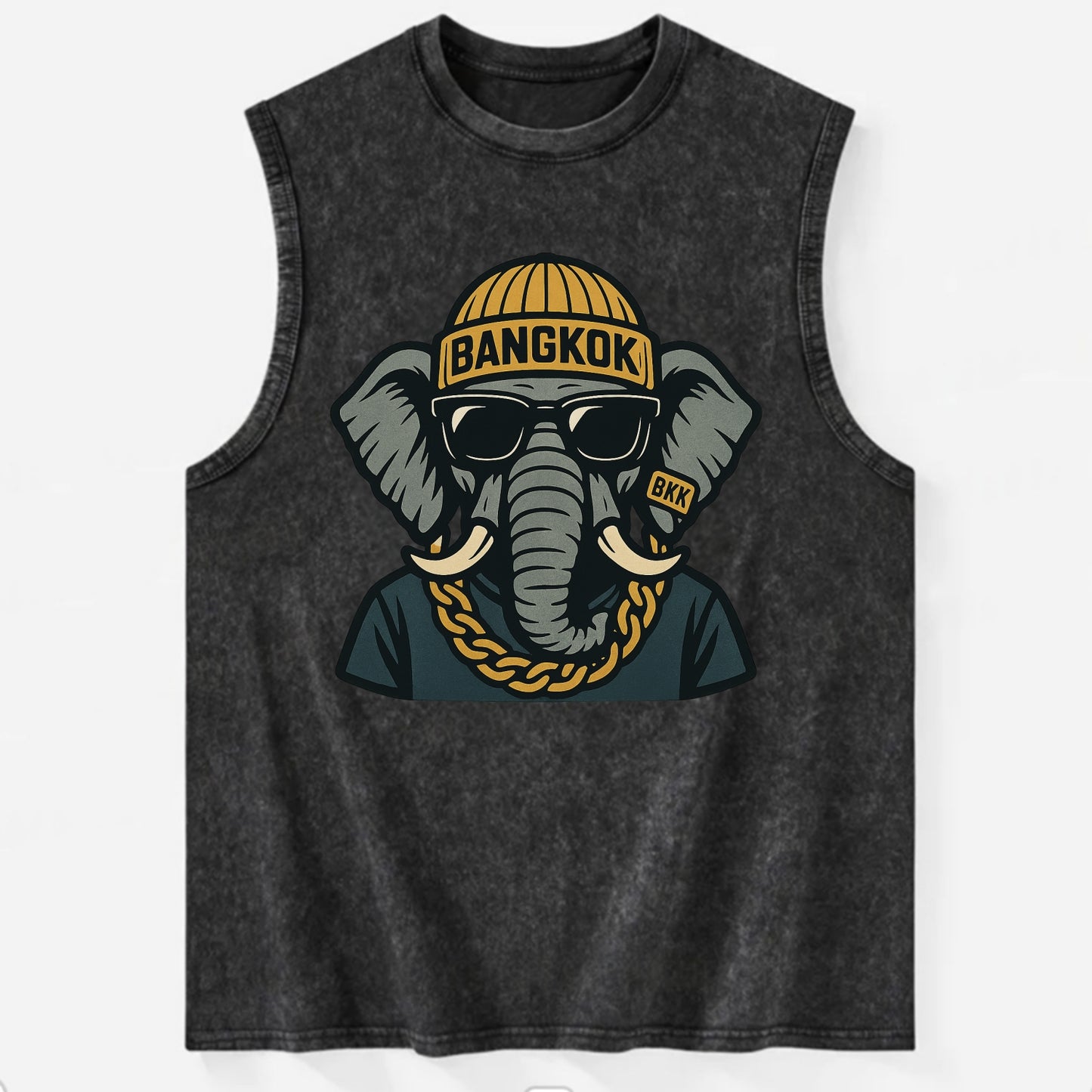 Bangkok Elephant - Vintage Washed Tank - Black