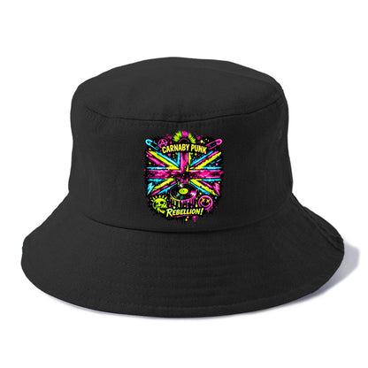 CARNABY PUNK | Swinging 60s meets 70s punk | Psychedelic Union Jack pattern | Bold - Bucket Hat - Black