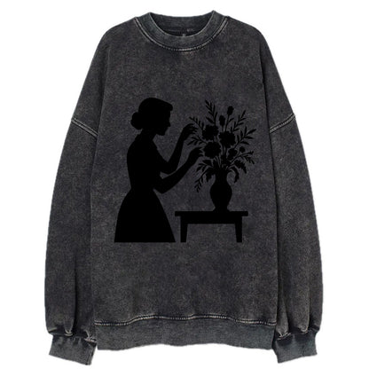 Florist arranging dramatic bouquet - Vintage Sweatshirt - Black