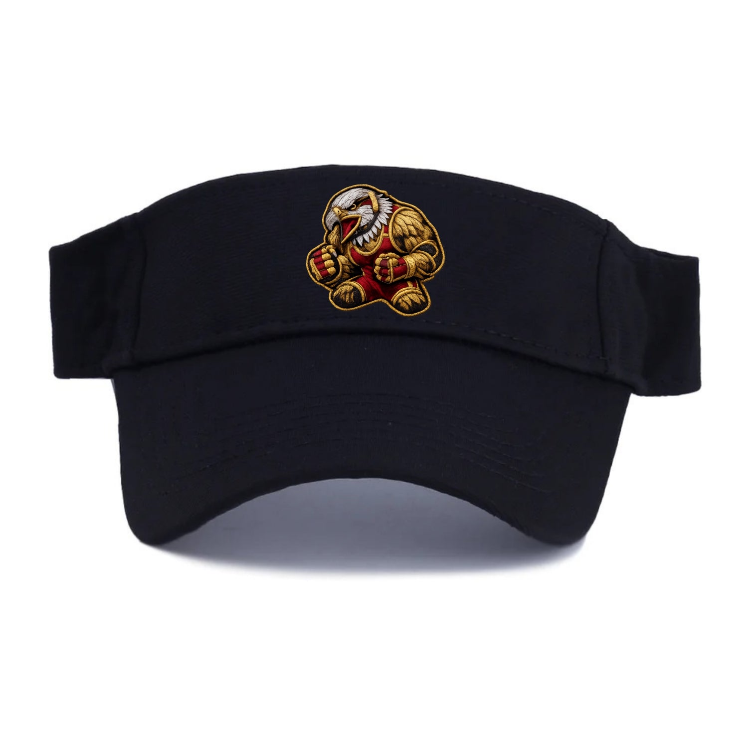 Embroidered patch design - WRESTLING EAGLE - fierce eagle with wrestling singlet in gold - Visor - Black