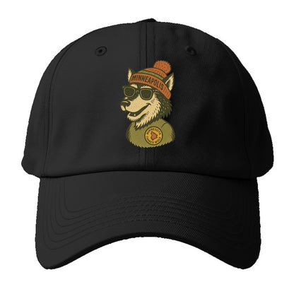Minnesota Timber Wolf wearing Minneapolis beanie with pom pom and - Baseball Cap For Big Heads - Black