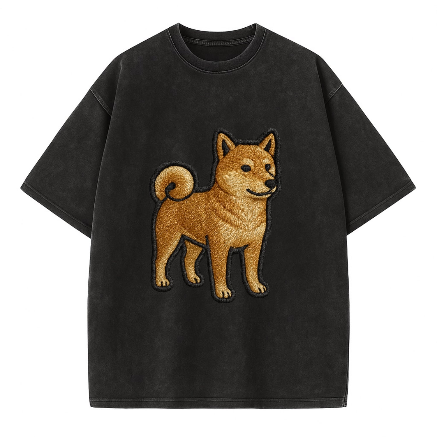 Shiba Inu - Trendy Japanese dog logo wit - Vintage T-shirt - Black