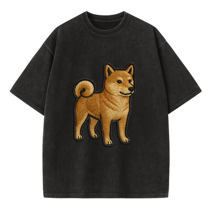 Shiba Inu - Trendy Japanese dog logo wit - Vintage T-shirt - Black