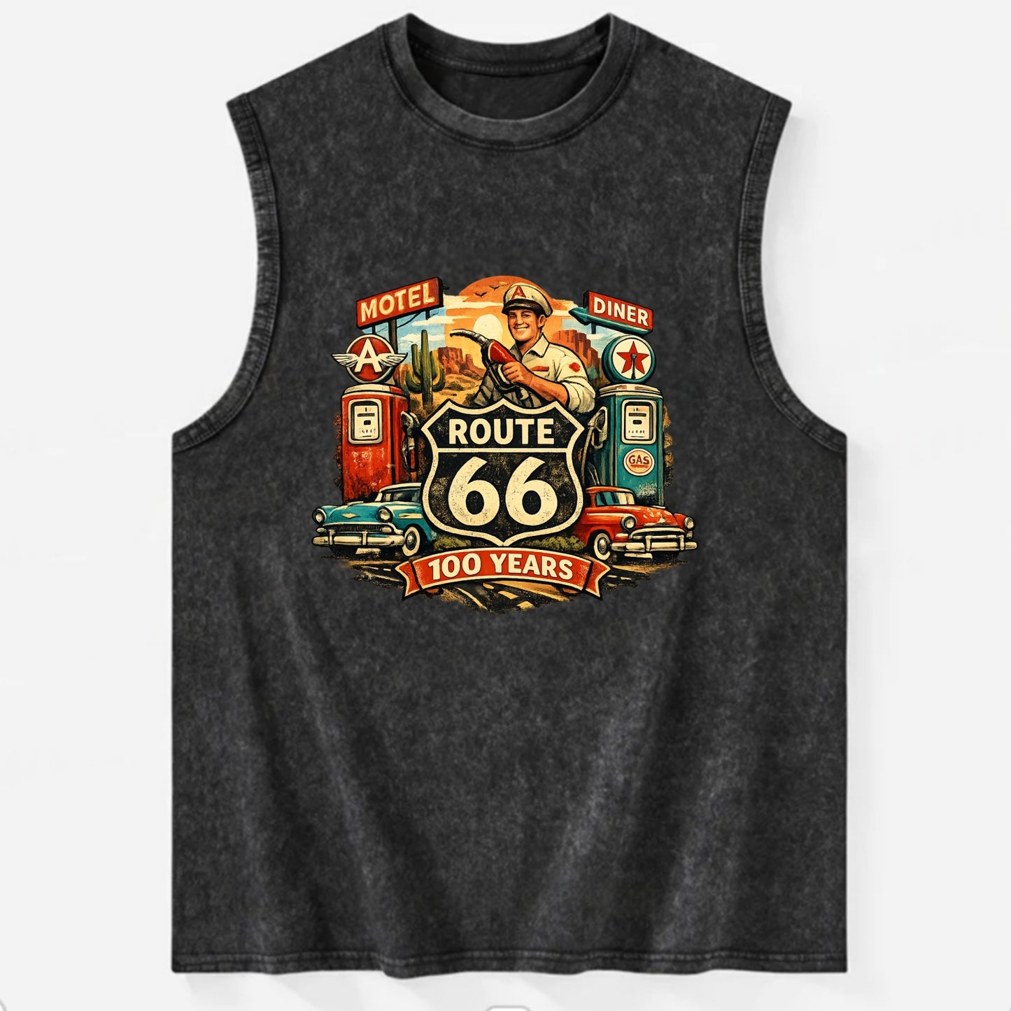 FILL ER UP | Vintage gas pumps | Flying A or Texaco style | Service station | - Vintage Washed Tank - Black