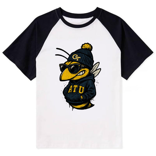Atlanta Yellow Jacket wearing Georgia Tech beanie with GT patch - Contrast Raglan T-shirt