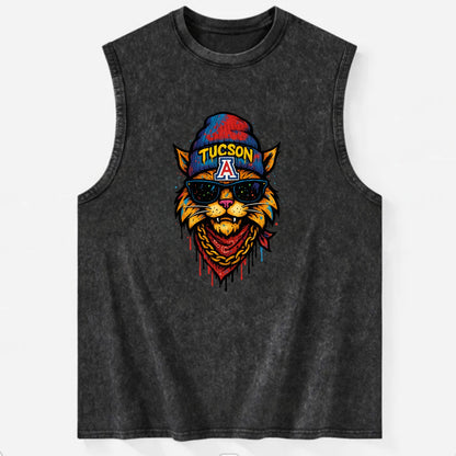 Tucson Wildcat wearing Arizona beanie with A patch - Vintage Washed Tank - Black