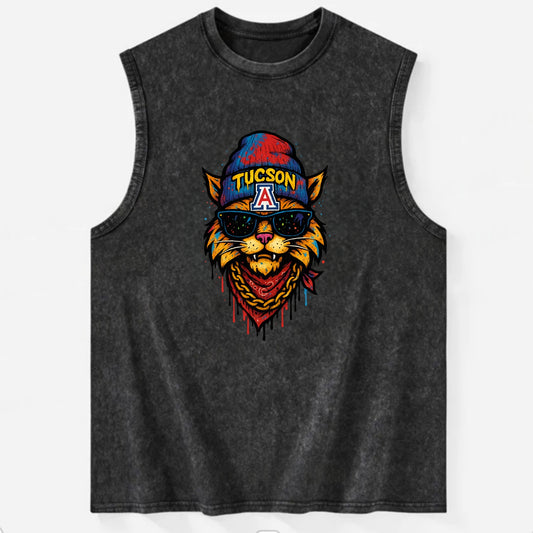 Tucson Wildcat wearing Arizona beanie with A patch - Vintage Washed Tank - Black