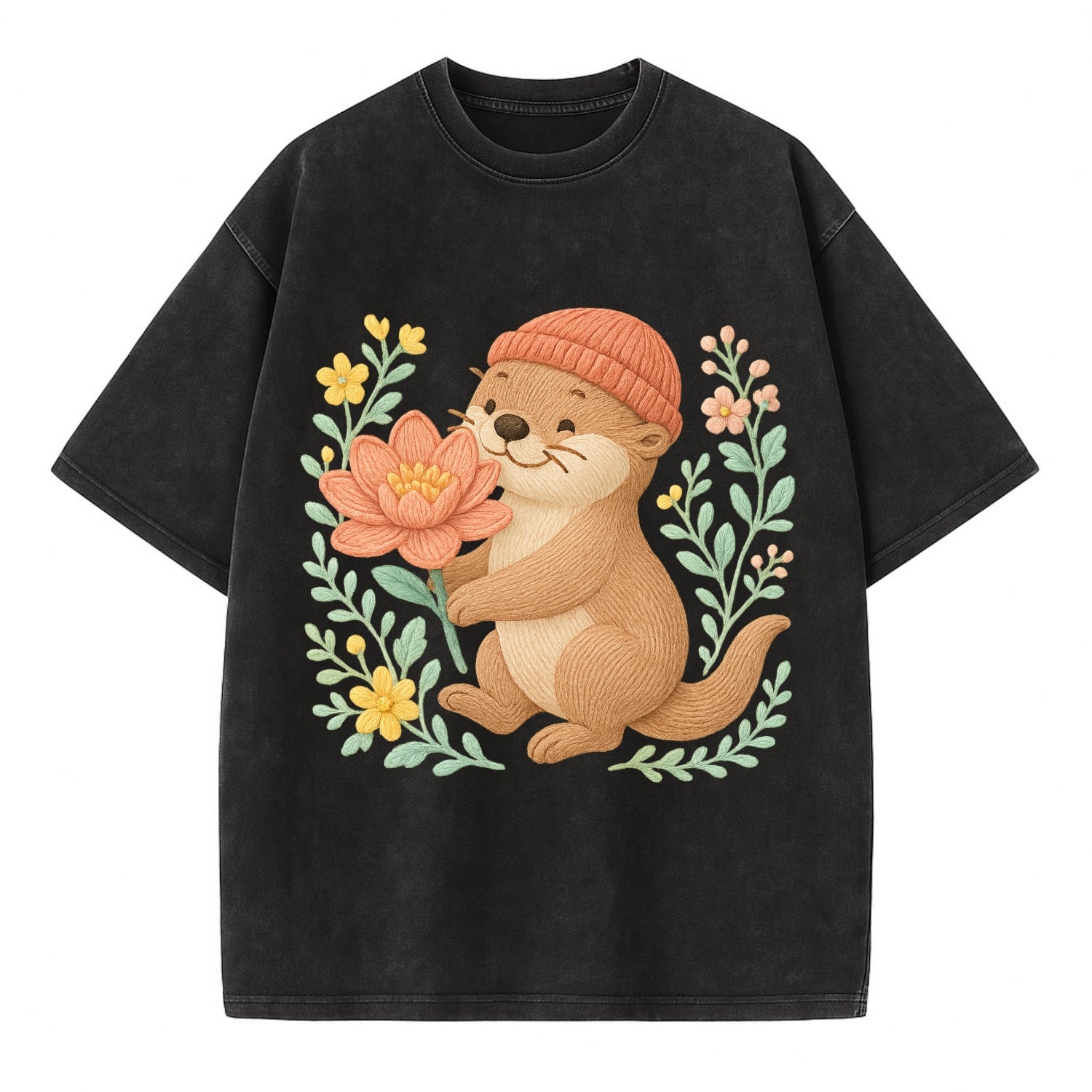 Peach Otter - Vintage T-shirt - Black