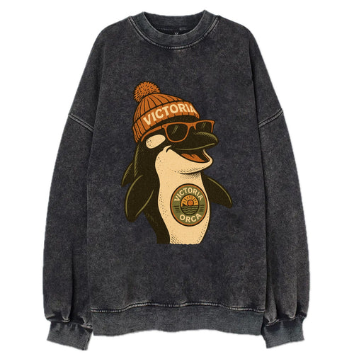Victoria Orca wearing Victoria beanie wi - Vintage Sweatshirt